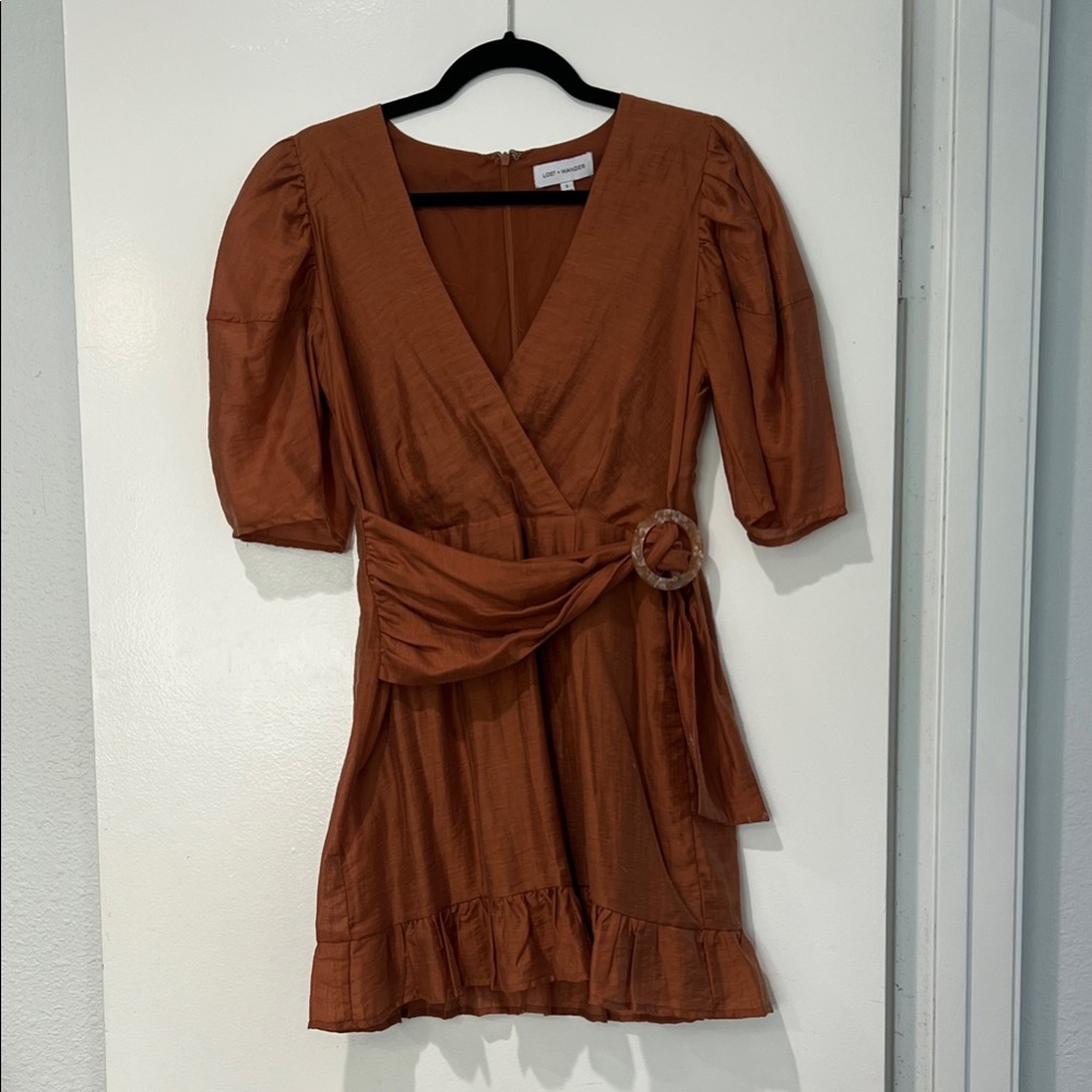 Lost + Wander Terracotta Wrap Mini Dress
